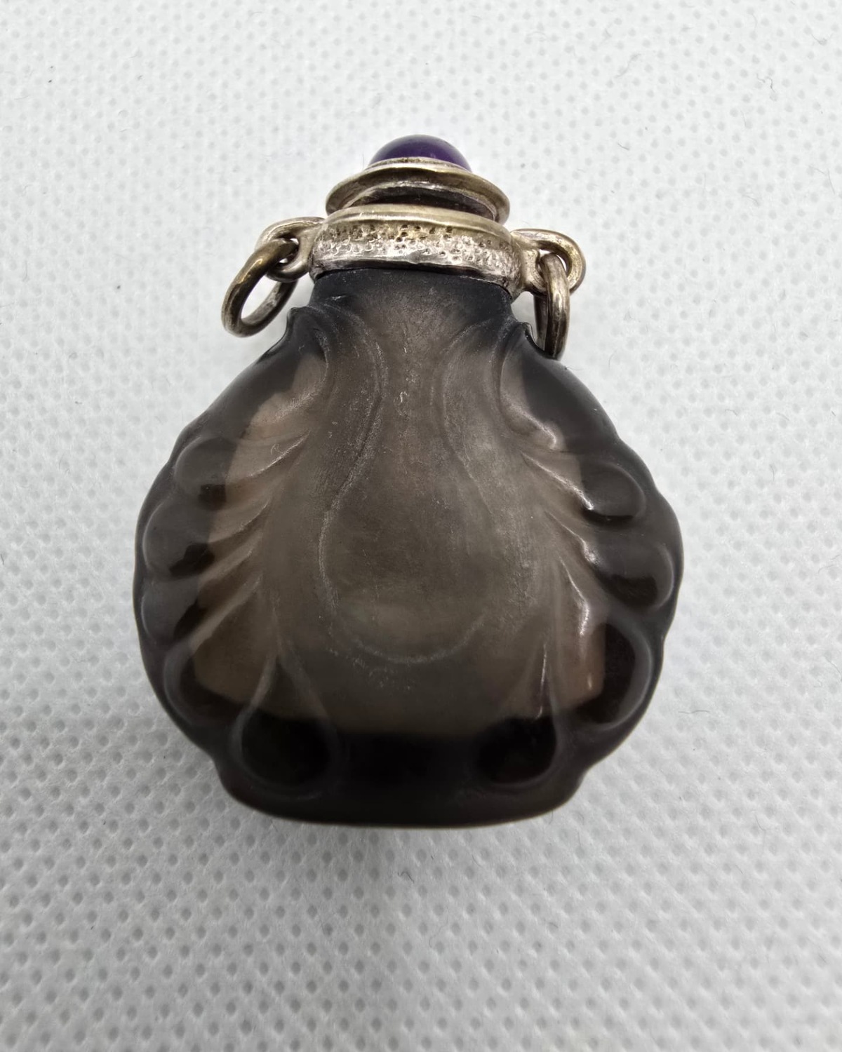 Smoky quartz lobed vessel, alternate profile view