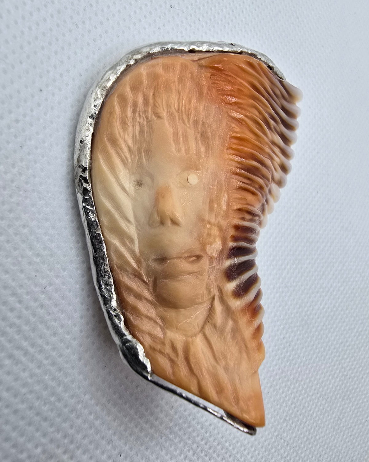 Spirit of the Chief — low-angle view showing the depth of the carving and raised shell structure