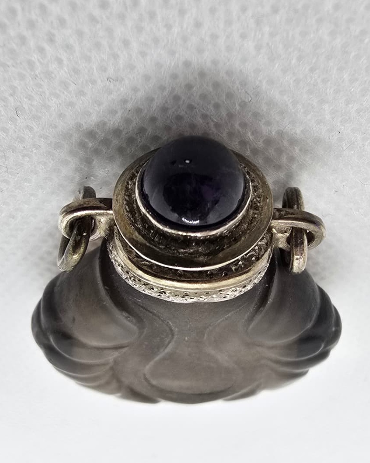 Smoky quartz lobed vessel, reverse view showing carved lobes